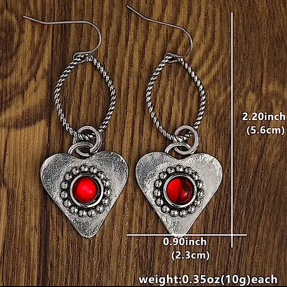 Silver Heart Boho Dangle Earrings - Picture 6 of 6